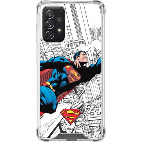 DC Comics Superman Super Speed Flying Over City Galaxy A72 5G Clear Case